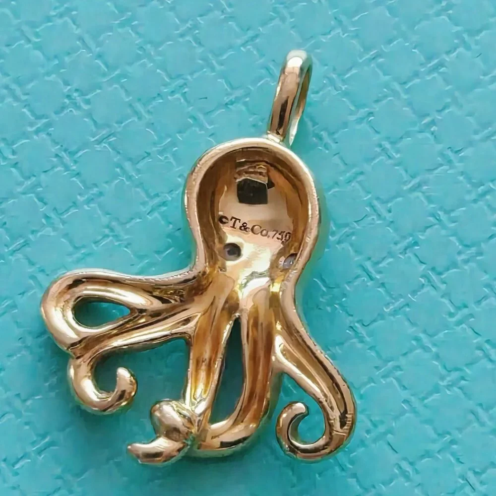 EXTREMELY RARE Tiffany & Co. 18k Yellow Gold Diamond Octopus Charm Pendant - Picture 2 of 4